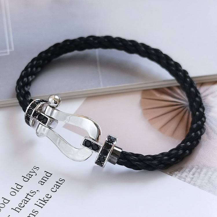 [Solara Jewelry]FORCE LARGE HORSESHOE BLACK DIAMOND BRACELET SILVER