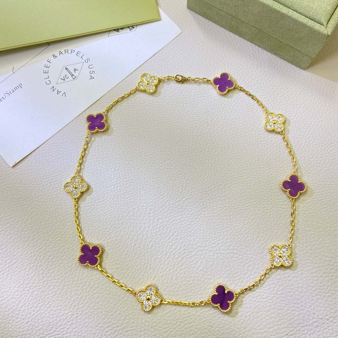 [Solara Jewelry]CLOVER 10 MOTIFS  PURPLE VIOLET DIAMOND NECKLACE