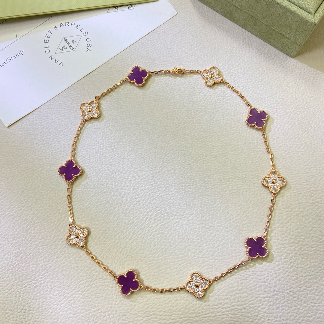 [Solara Jewelry]CLOVER 10 MOTIFS  PURPLE VIOLET DIAMOND NECKLACE