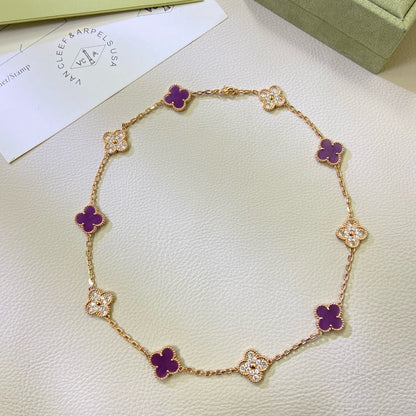 [Solara Jewelry]CLOVER 10 MOTIFS  PURPLE VIOLET DIAMOND NECKLACE
