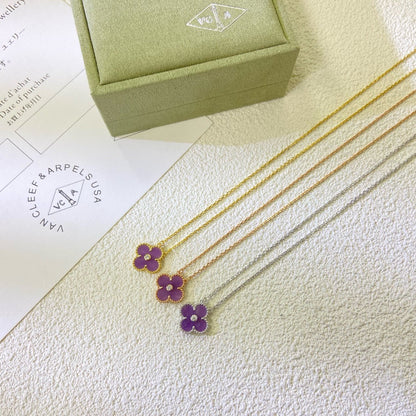 [Solara Jewelry]CLOVER 15MM DIAMOND  PURPLE VIOLET NECKLACE