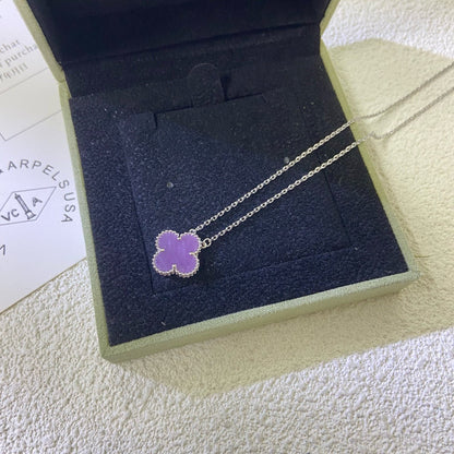 [Solara Jewelry]CLOVER 15MM  PURPLE VIOLET NECKLACE