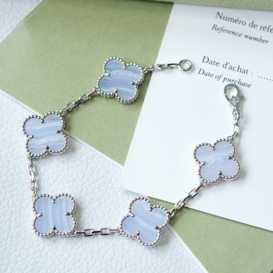 [Solara Jewelry]CLOVER  5 MOTIF PURPLE CHALCEDONY BRACELET SILVER