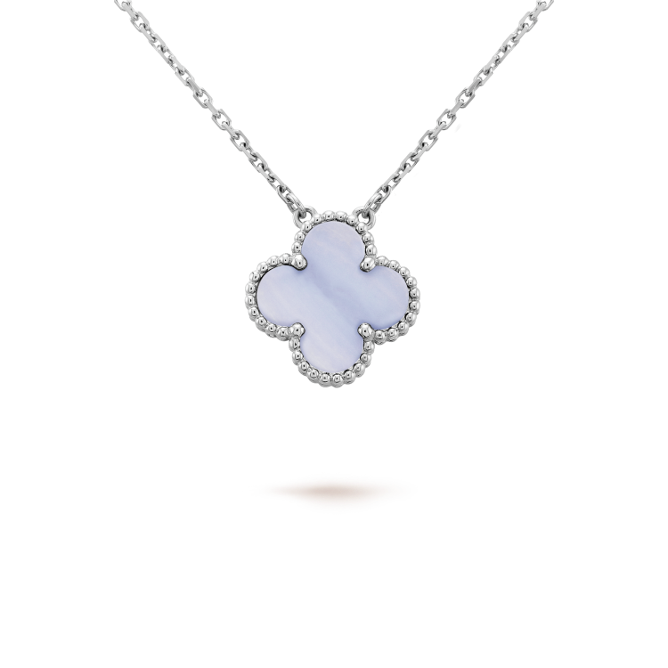 [Solara Jewelry]CLOVER 15MM BLUE CHALCEDONY NECKLACE SILVER