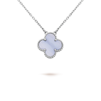 [Solara Jewelry]CLOVER 15MM BLAUER CHALZEDON HALSKETTE SILBER