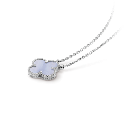 [Solara Jewelry]CLOVER 15MM BLUE CHALCEDONY NECKLACE SILVER