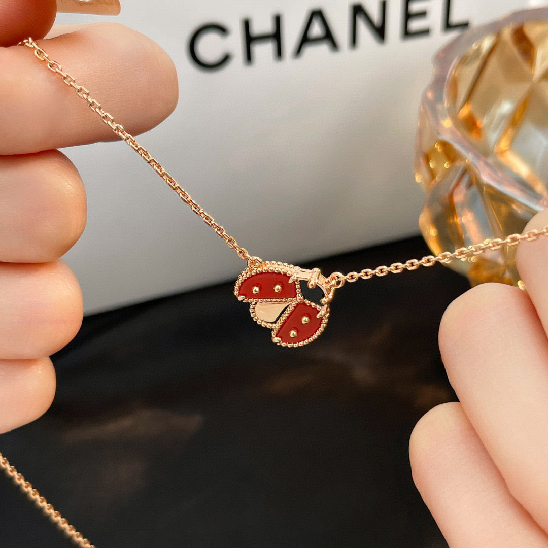 [Solara Jewelry]LUCKY  CARNELIANS LADYBUG NECKLACE