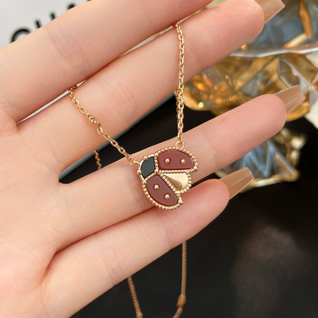 [Solara Jewelry]LUCKY  CARNELIANS LADYBUG NECKLACE