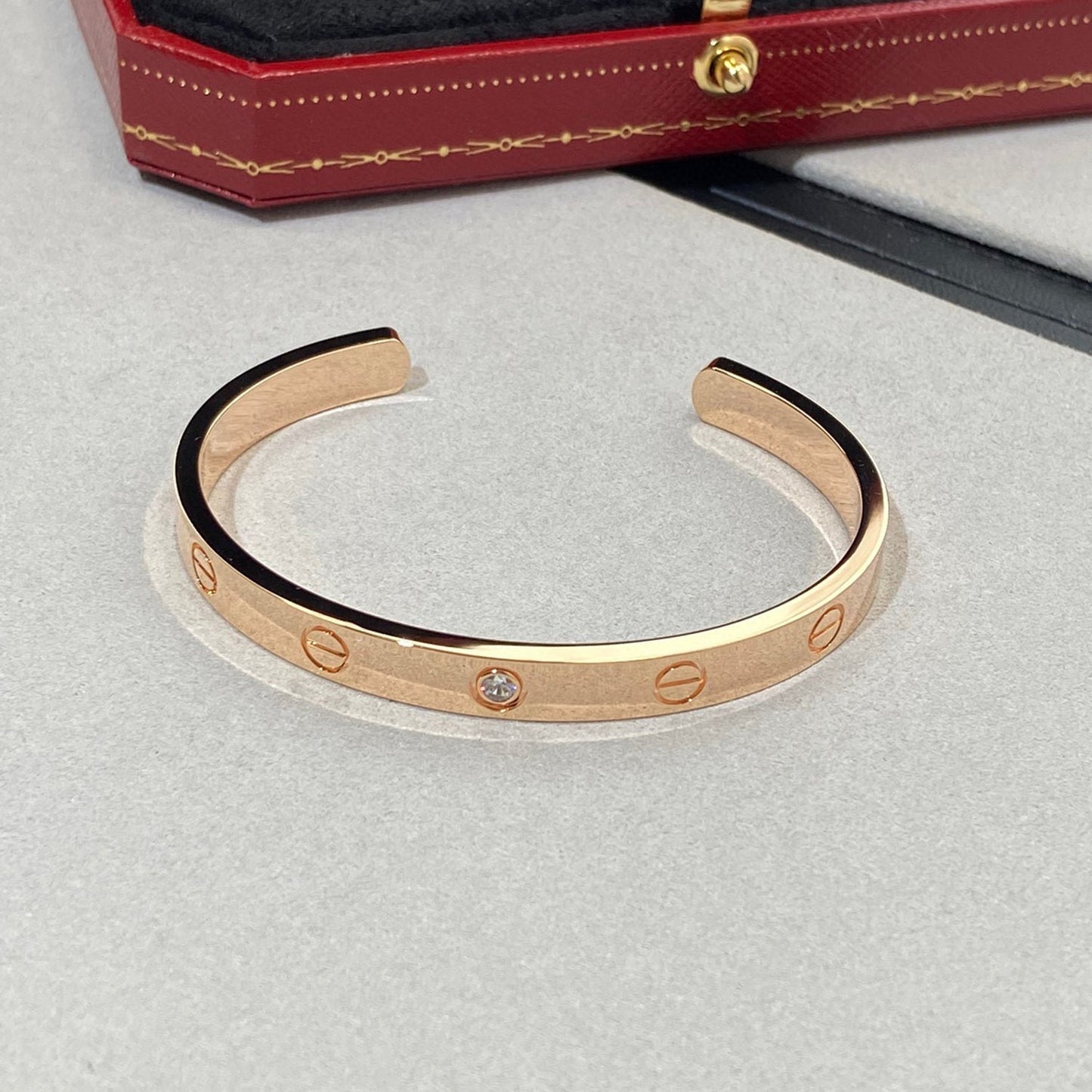[Solara Jewelry]LOVE BRACELET 6.1MM 1 DIAMOND OPEN CUFF