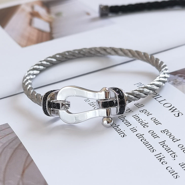 [Solara Jewelry]FORCE LARGE HORSESHOE BLACK DIAMOND BRACELET SILVER