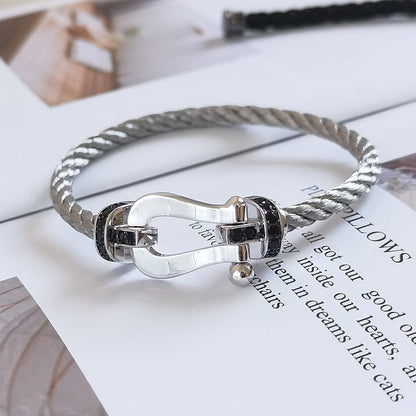 [Solara Jewelry]FORCE LARGE HORSESHOE BLACK DIAMOND BRACELET SILVER