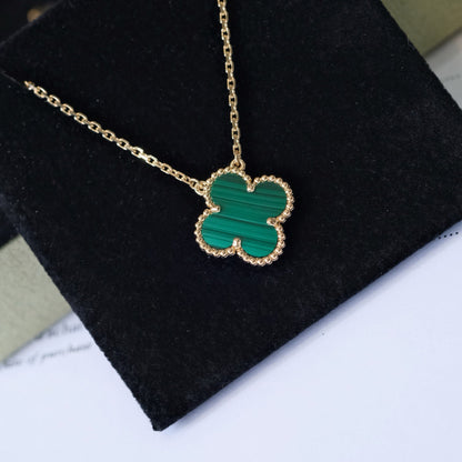 [Solara Jewelry]CLOVER 15MM MALACHITE SINGLE FLOWER  NECKLACE