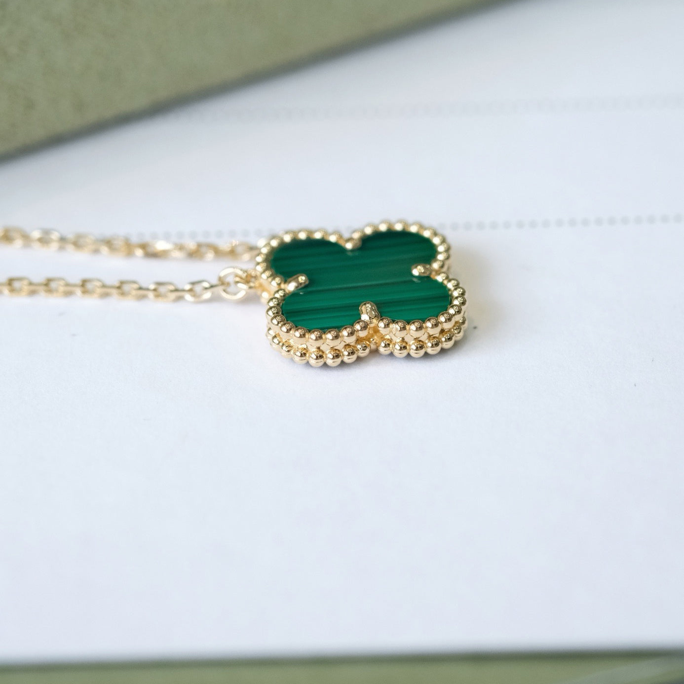 [Solara Jewelry]CLOVER 15MM MALACHITE SINGLE FLOWER  NECKLACE