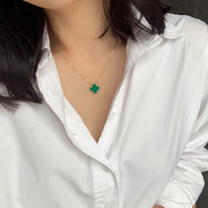 [Solara Jewelry]CLOVER 15MM MALACHITE SINGLE FLOWER  NECKLACE