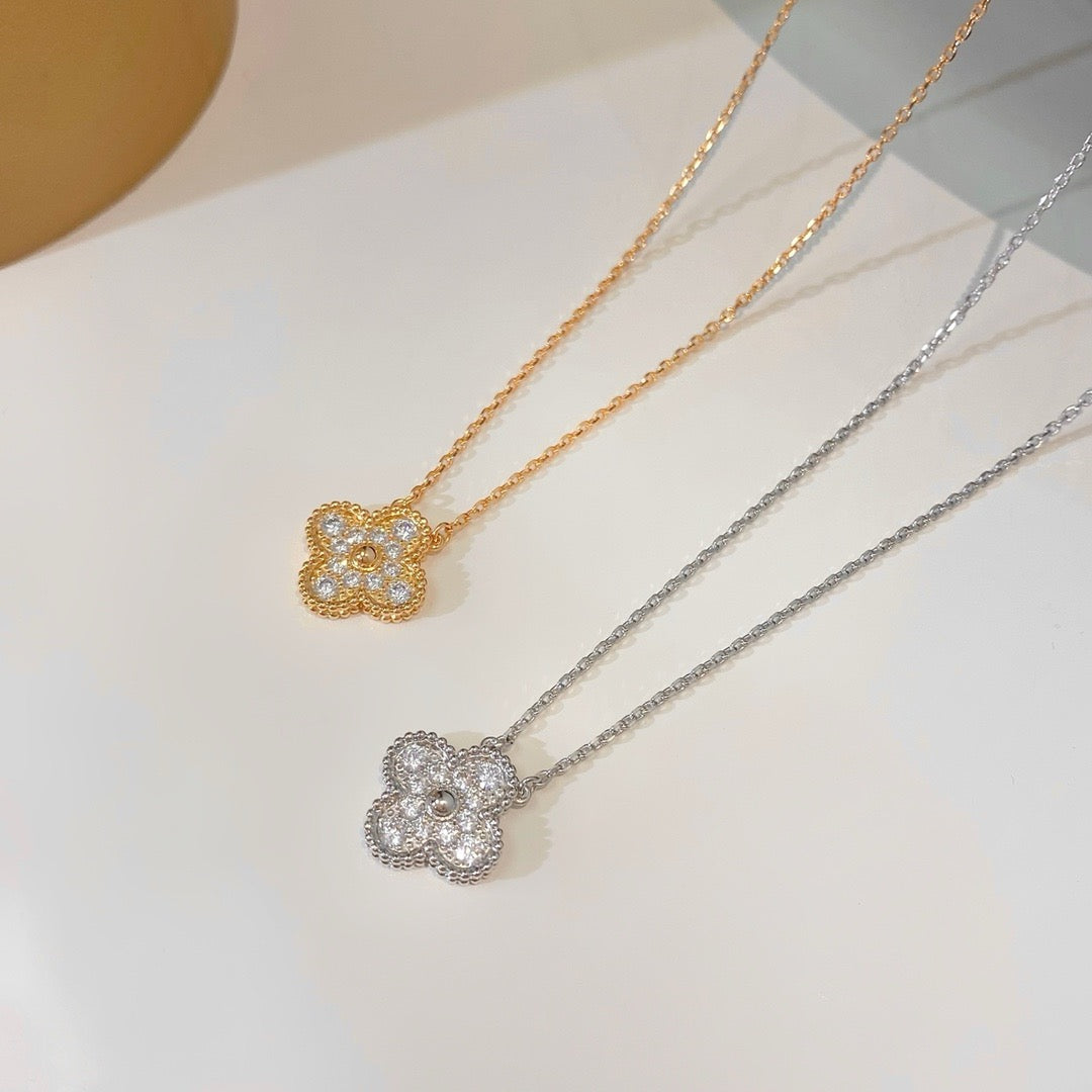 [Solara Jewelry]CLOVER 15MM DIAMOND SINGLE FLOWER NECKLACE