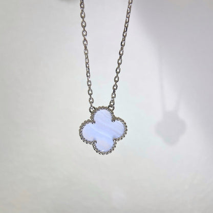 [Solara Jewelry]CLOVER 15MM BLUE CHALCEDONY NECKLACE SILVER