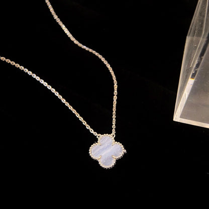 [Solara Jewelry]CLOVER 15MM BLUE CHALCEDONY NECKLACE SILVER