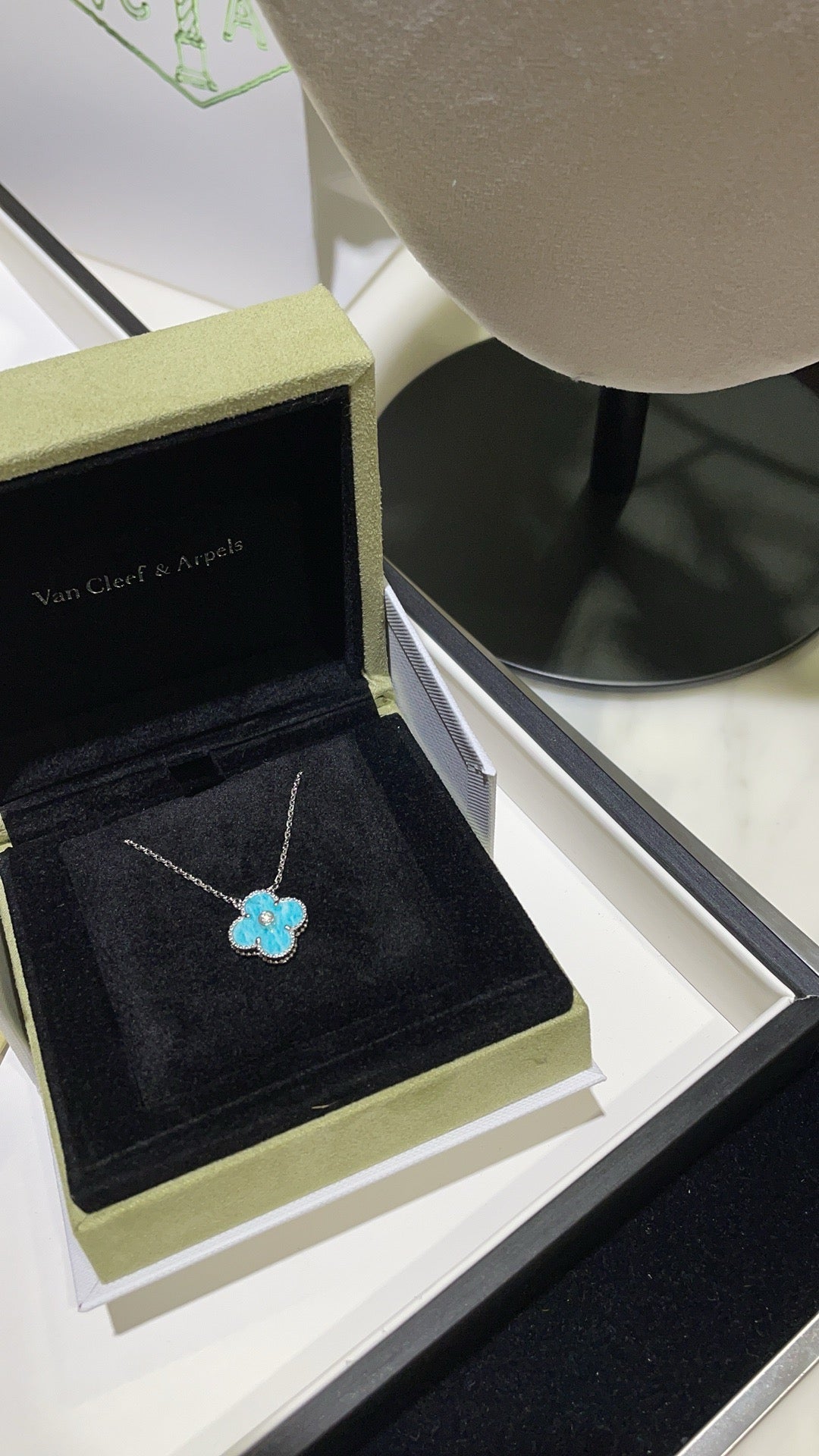 [Solara Jewelry]CLOVER 15MM DIAMOND SVRES PORCELAIN  NECKLACE SILVER
