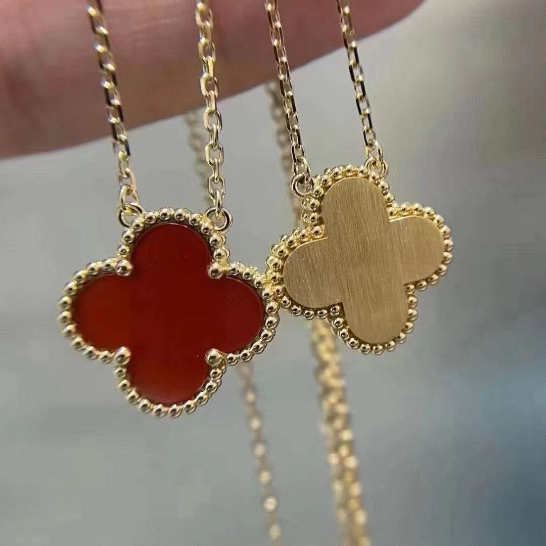 [Solara Jewelry]CLOVER 15MM CARNELIAN SINGLE FLOWER NECKLACE