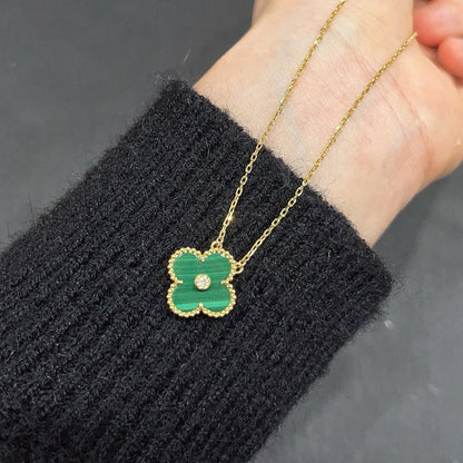 [Solara Jewelry]CLOVER 15MM DIAMOND TURQUOISE NECKLACE