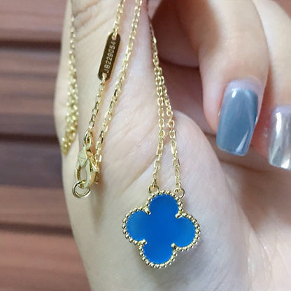 [Solara Jewelry]CLOVER 15MM BLUE AGATE NECKLACE