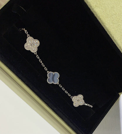 [Solara Jewelry]CLOVER  5 MOTIF DIAMOND PURPLE CHALCEDONY BRACELET SILVER