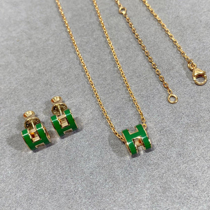 [Solara Jewelry]POP H GREEN NECKLACE SILVER AND GOLD