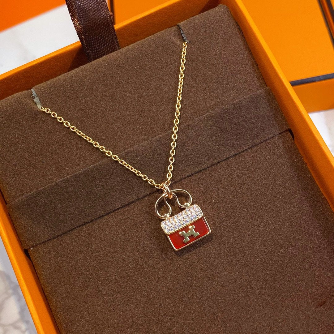 [Solara Jewelry]CONSTANCE RED PEDANT PINK GOLD NECKLACE