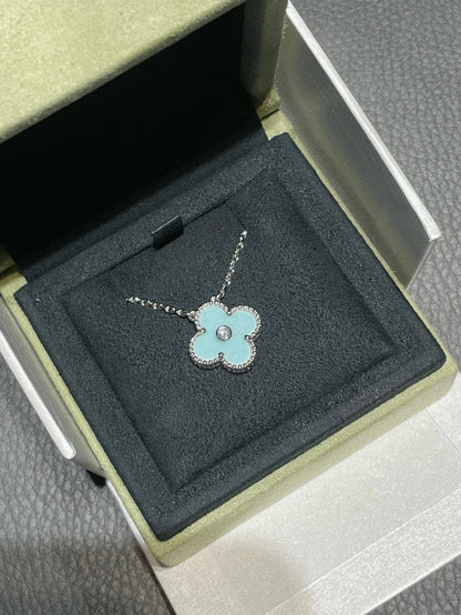 [Solara Jewelry]CLOVER 1 DIAMOND LIGHT BLUE SILVER NECKLACE