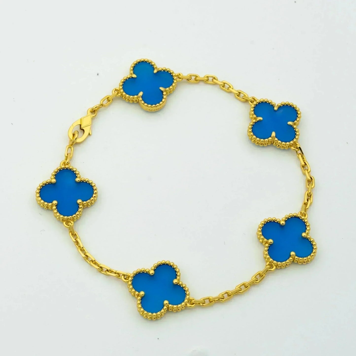 [Solara Jewelry]CLOVER 5 MOTIFS BLUE AGATE BRACELET