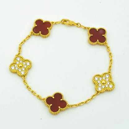 [Solara Jewelry]CLOVER 5 MOTIFS CARNELIAN DIAMOND BRACELET