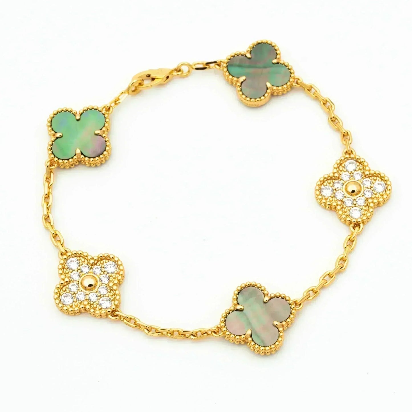 [Solara Jewelry]CLOVER 5 MOTIF GRAY MOP DIAMOND BRACELET