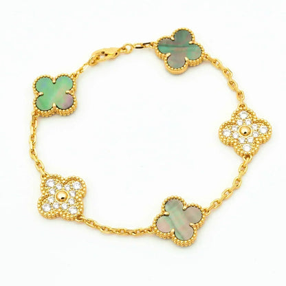 [Solara Jewelry]CLOVER 5 MOTIF GRAY MOP DIAMOND BRACELET