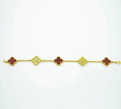[Solara Jewelry]CLOVER 5 MOTIFS CARNELIAN DIAMOND BRACELET
