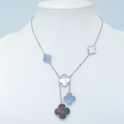 [Solara Jewelry]CLOVER MOP CHALCEDONY NECKLACE SILVER 6 MOTIF