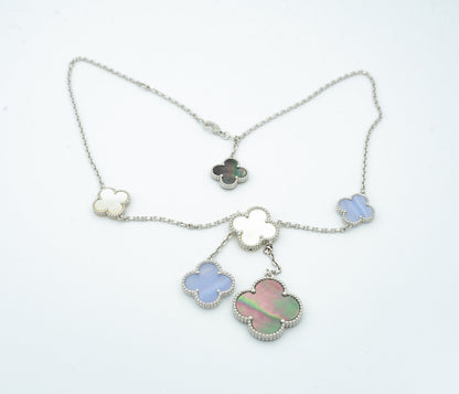 [Solara Jewelry]CLOVER MOP CHALCEDONY NECKLACE SILVER 6 MOTIF