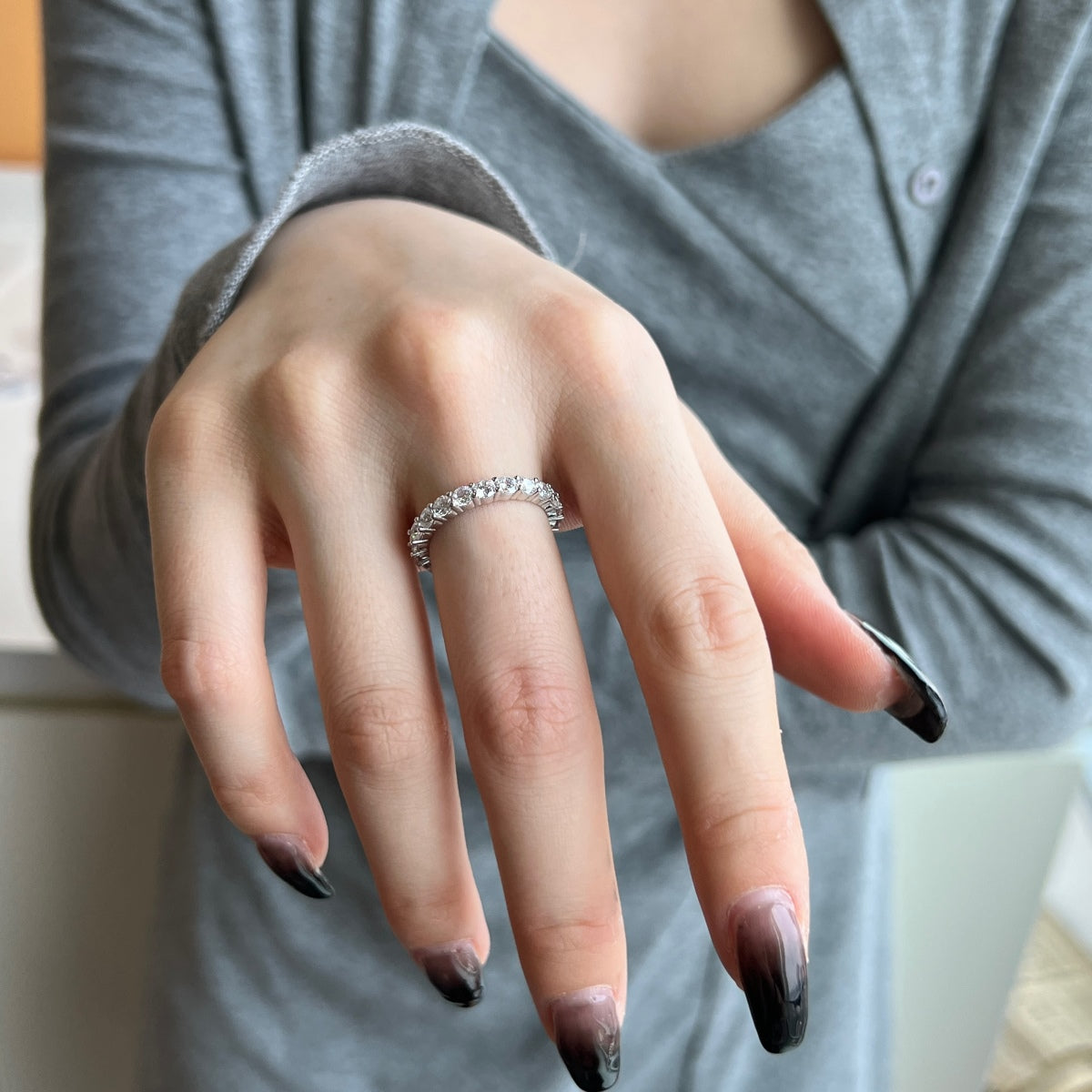[Solara Jewelry]Sparkling Round Cut Tennis Ring