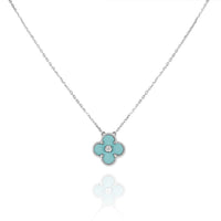 [Solara Jewelry]CLOVER 1 DIAMOND LIGHT BLUE SILVER NECKLACE