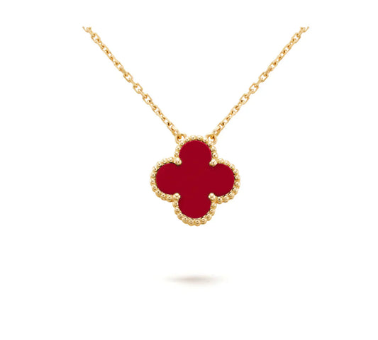 [Solara Jewelry]CLOVER 15MM CARNELIAN SINGLE FLOWER NECKLACE