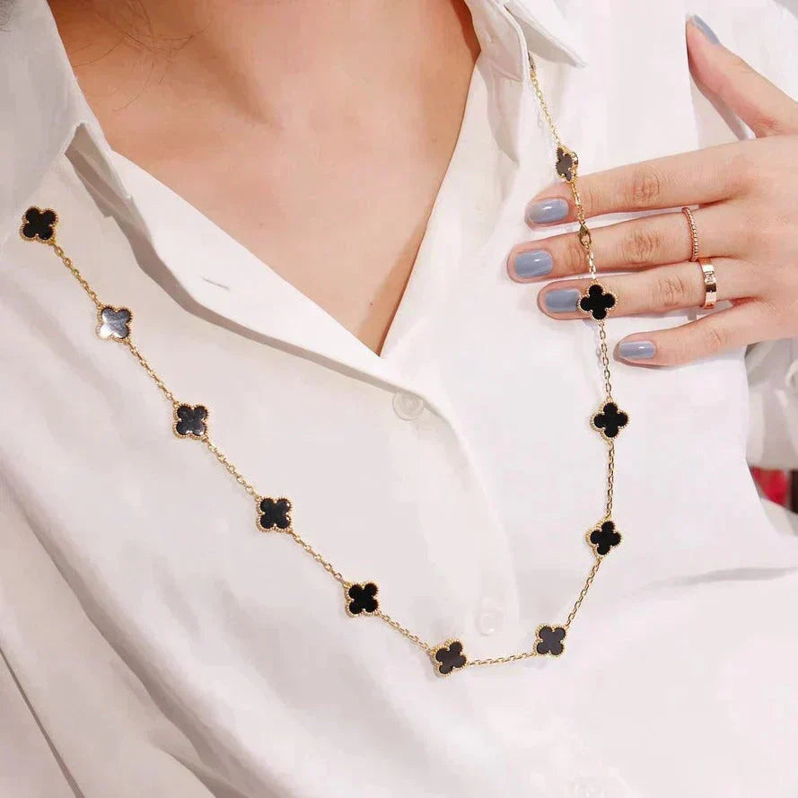 [Solara Jewelry]CLOVER 20 MOTIFS ONYX NECKLACE