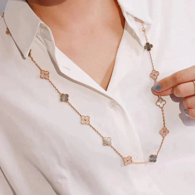 [Solara Jewelry]CLOVER 20 MOTIFS DARK MOP DIAMOND  NECKLACE