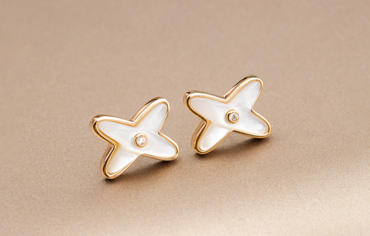 [Solara Jewelry]JEUX DE WHITE MOP ROSE GOLD DIAMOND EARRINGS