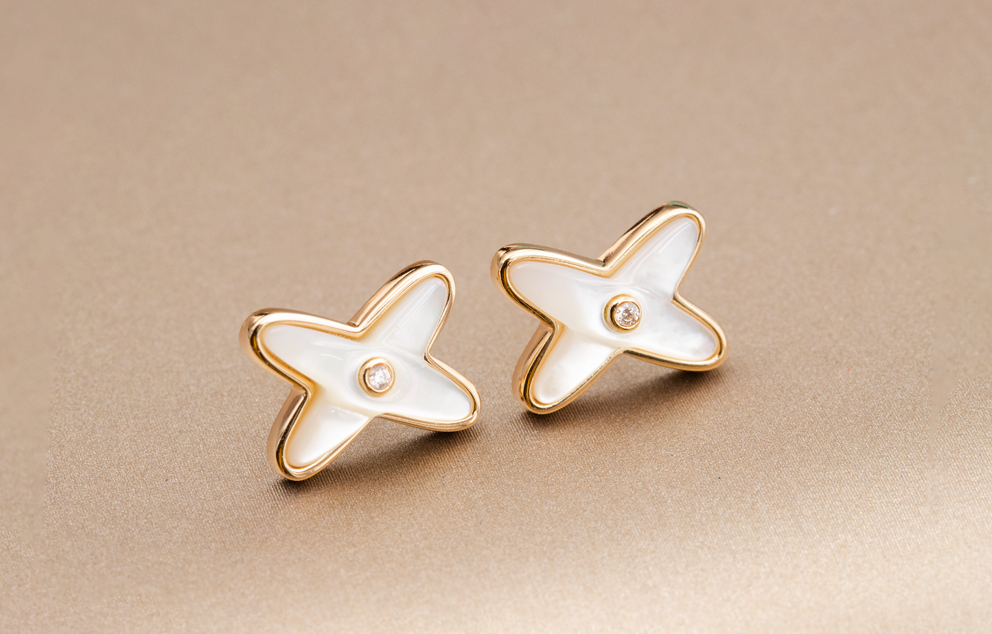 [Solara Jewelry]JEUX DE WHITE MOP PINK GOLD DIAMOND EARRINGS
