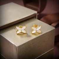 [Solara Jewelry]JEUX DE WHITE MOP GOLD DIAMOND EARRINGS