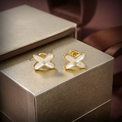 [Solara Jewelry]JEUX DE WHITE MOP GOLD DIAMOND EARRINGS