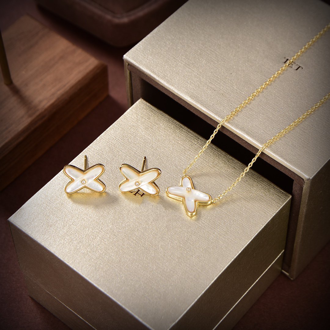 [Solara Jewelry]JEUX DE WHITE MOP GOLD DIAMOND EARRINGS