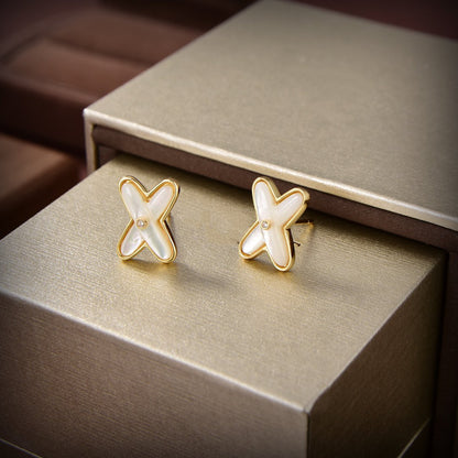 [Solara Jewelry]JEUX DE WHITE MOP GOLD DIAMOND EARRINGS