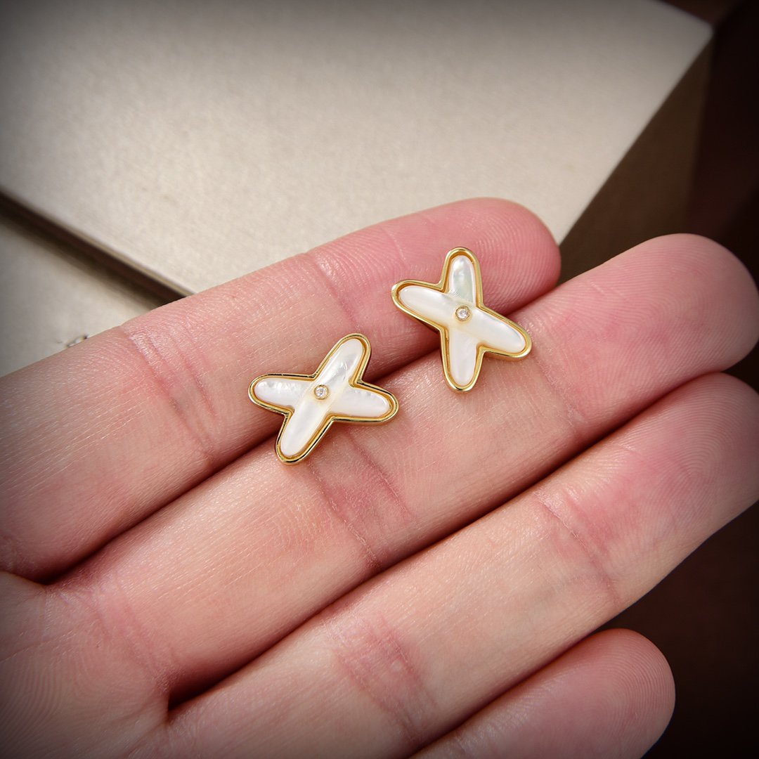 [Solara Jewelry]JEUX DE WHITE MOP GOLD DIAMOND EARRINGS