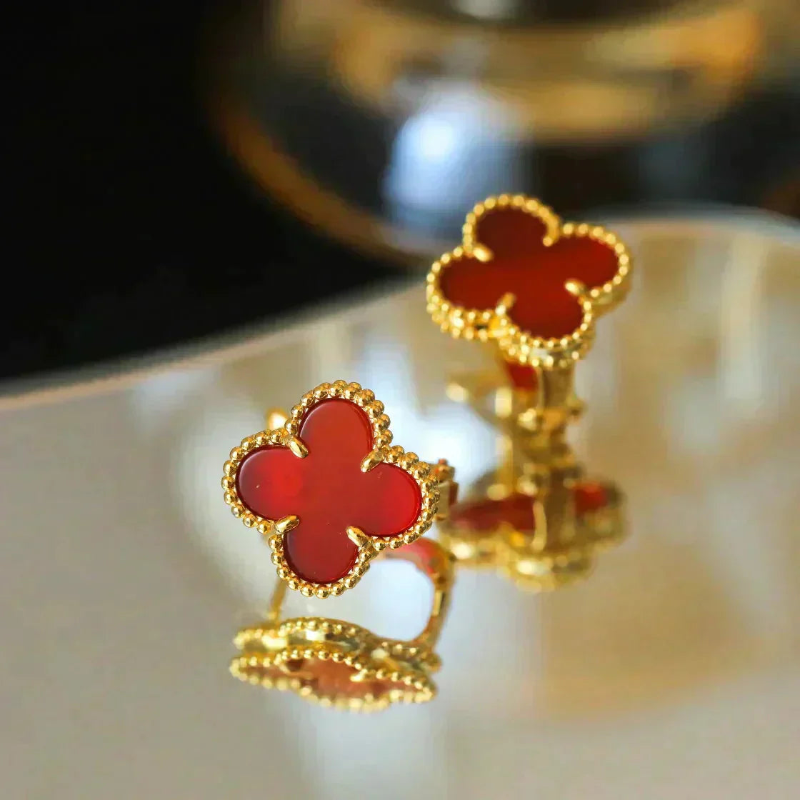 [Solara Jewelry]CLOVER MEDIUM 1 MOTIFS CARNELIAN  EARRINGS