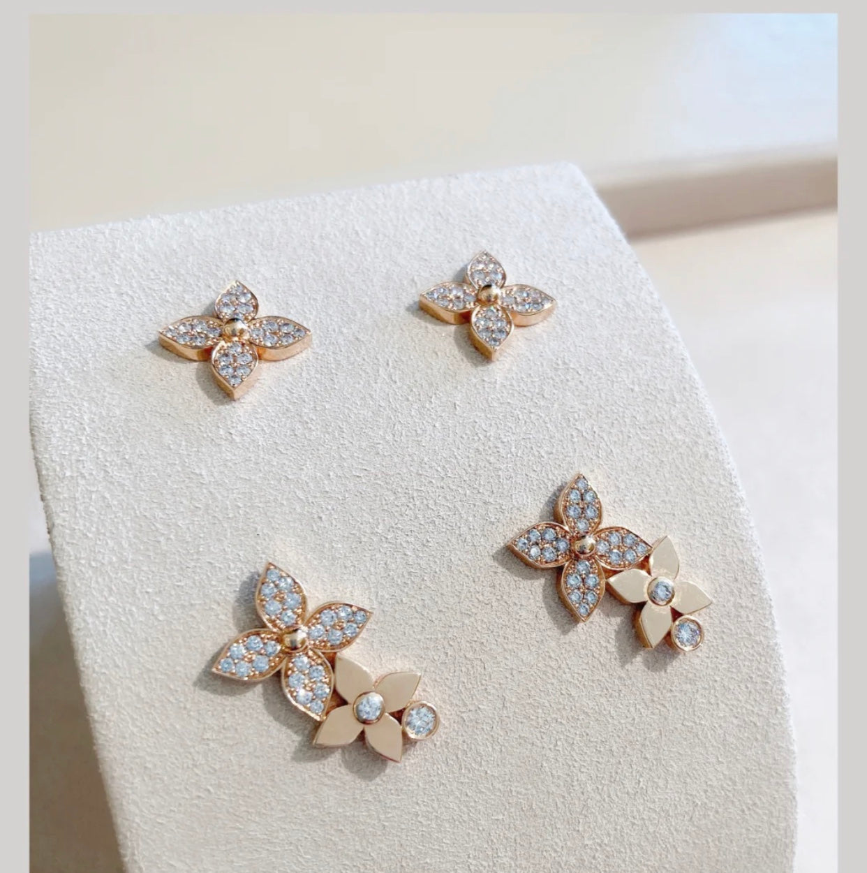 [Solara Jewelry]STAR BLOSSOM STUD EARRINGS PINK GOLD DIAMONDS